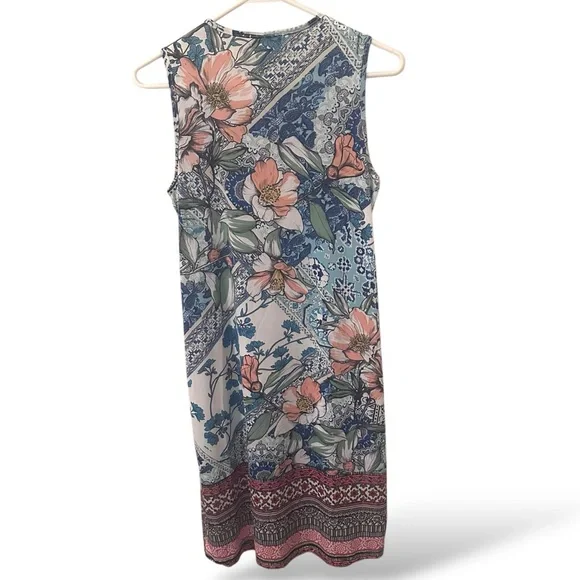 NWOT One World Micro Jersey Printed Mesh Overlay V-Neck Dress - Picture 5 of 5